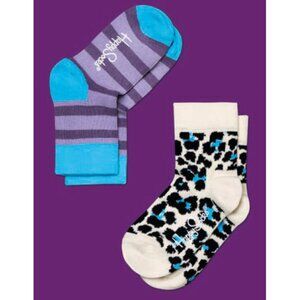 Happy Socks Kids New Striped & Leopard Print Cotton Socks 2 Pair NWT